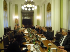 9 April 2012 Foreign Affairs Committee members speak with Swiss parliamentary delegation